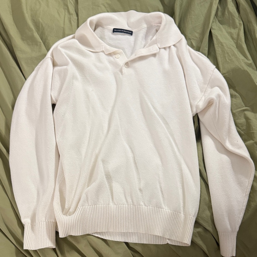 Brandy Melville Cream V-Neck Polo Sweater